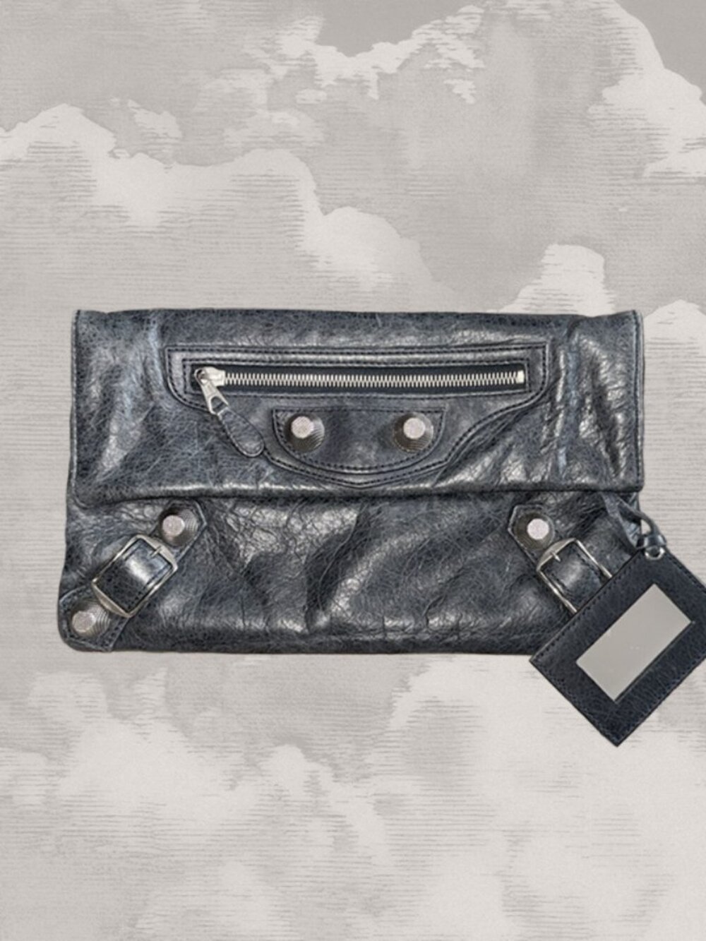 BALENCIAGA City Clip Clutch Second Bag Giant Anthracite Charcoal Motorcycle
